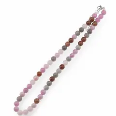 Colier Kunzit, Turmalina maro si Cuart gri sfere 8mm