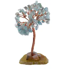 Copac decorativ cu Acvamarin si baza din Agat natural