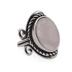 Inel reglabil Cuart roz cu montura argintie, 27mm