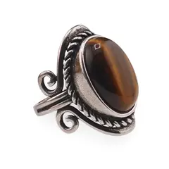 Inel reglabil Ochi de tigru cu montura argintie, 27mm