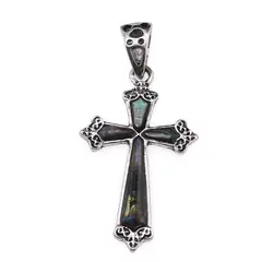 Pandantiv cruce din Scoica Abalone si montura argintie, 45mm