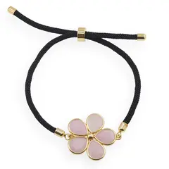 Bratara Cuart roz floare cu montura aurie, 26mm