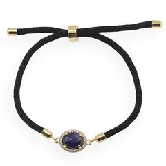 Bratara Lapis lazuli oval cu montura aurie, 12mm