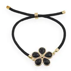 Bratara Obsidian floare cu montura aurie, 26mm