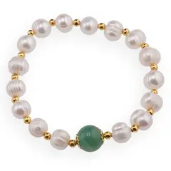 Bratara pe elastic Perle de cultura albe si Aventurin, 9-10mm