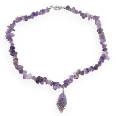 Colier Ametist pietre chips si pandantiv cristal brut