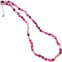 Colier cu noduri Agat roz sfere fatetate, 6mm