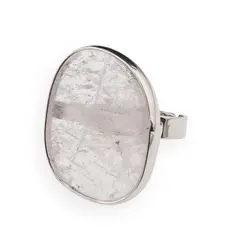 Inel reglabil Cristal de stanca neregulat si montura argintie, 30mm