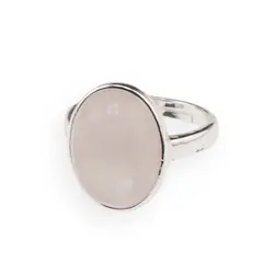 Inel reglabil Cuart roz oval si montura argintie, 18mm