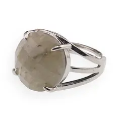 Inel reglabil Labradorit rotund fatetat si montura argintie, 16mm