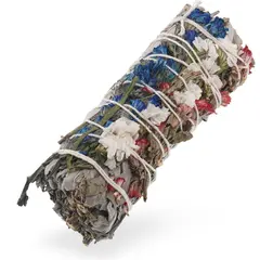 Buchet Salvie Alba cu Flori de sinuata albastre, albe si rosii - 10cm