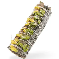 Buchet Salvie Alba cu Flori de sinuata galbene si verzi - 10cm