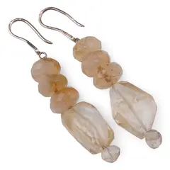 Cercei cu agatatoare Citrin discuri 10mm si fatetat neregulat 17-20mm cu Argint 925