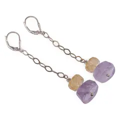 Cercei cu agatatoare Citrin si Ametist discuri fatetate 10-15mm cu Argint 925