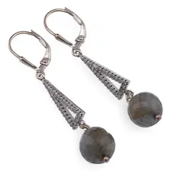 Cercei cu agatatoare Labradorit sfere fatetate 10mm cu Argint 925