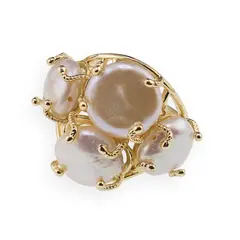 Inel reglabil cu patru perle de cultura, auriu