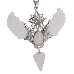 Pandantiv angelic cu Merkaba, Pendul din Cristal de stanca si Aripi Sidef, 10cm