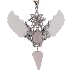 Pandantiv angelic cu Merkaba, Pendul din Cuart roz si Aripi Sidef, 10cm
