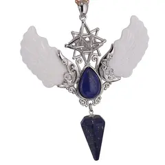Pandantiv angelic cu Merkaba, Pendul din Lapis lazuli si Aripi Sidef, 10cm