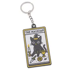 Breloc model carte de tarot cu pisica THE MAGICIAN, 12cm