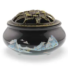 Suport ardere din ceramica negru cu model montan imprimat, 10cm