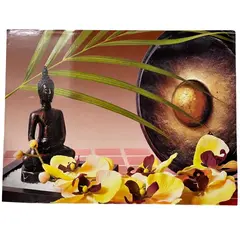 Tablou canva cu flori, Buddha si elemente feng shui, 48cm x 30cm