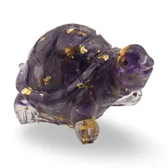 Broscuta din rasina cu spartura Ametist si foita de aur, 5cm