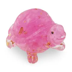 Broscuta din rasina cu spartura Cuart roz si foita de aur, 5cm