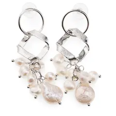 Cercei cu surub Perle de Cultura model rombic, argintiu - 65mm