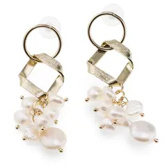 Cercei cu surub Perle de Cultura model rombic, auriu - 65mm