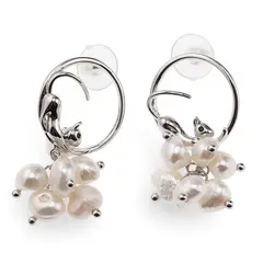 Cercei cu surub rotunzi Perle de Cultura model pisici, argintiu -  35mm