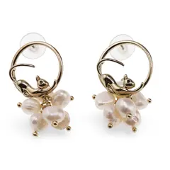 Cercei cu surub rotunzi Perle de Cultura model pisici, auriu -  35mm