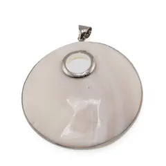 Pandantiv din Sidef alb rotund in montura argintie, 60mm