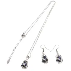 Set cercei si colier Perle de Cultura albastre in montura, 20mm