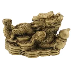 Statueta feng shui  Dragon pe monede cu broasca raioasa si Wu Lou pentru sanatate - 7,5cm