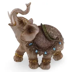 Statueta feng shui Elefant cu trompa ridicata multicolor, 13cm