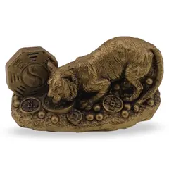 Statueta feng shui Tigru cu Oglinda Bagua si monezi pentru prosperitate, 8cm