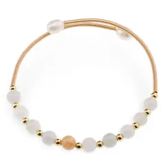 Bratara reglabila fara inchidere cu Acvamarin sfere 4mm si Perle de cultura