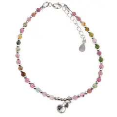 Bratara Turmalina multicolora sfere fatetate 3mm cu charm Wu Lou si argint 925
