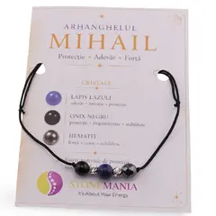 Colier reglabil Arhanghelul MIHAIL cu cristale naturale si Argint 925, 6mm