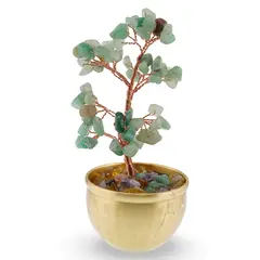 Copac cu cristale naturale de Aventurin in bol metalic cu simboluri feng shui - 17cm