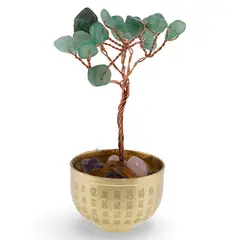Copac cu cristale naturale de Aventurin in bol metalic cu simboluri feng shui - 9cm