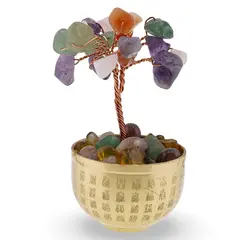 Copac cu Mix de cristale naturale in bol metalic cu simboluri feng shui - 9cm