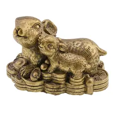 Statueta feng shui Iepure cu pui, pepite si monede pentru prosperitate - 9cm