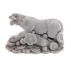 Statueta feng shui Tigru cu monede si Ru Yi, alb - 7cm