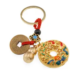 Breloc feng shui cu pesti Koi, Lotus, Wu Lou si monede chinezesti, premium - 10cm