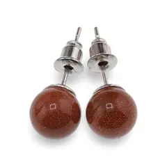 Cercei cu surub Goldstone maro sfere 8mm