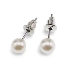 Cercei cu surub Perle de Mallorca albe, 6mm