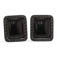 Cercei dreptunghiulari cu surub Obsidian si montura model grecesc, 16mm