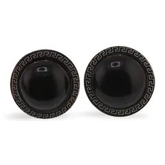 Cercei rotunzi cu surub Obsidian si montura model grecesc, 17mm